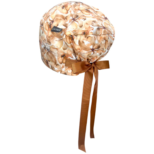 Watercolor Mocha Flowers Euro Scrub Cap