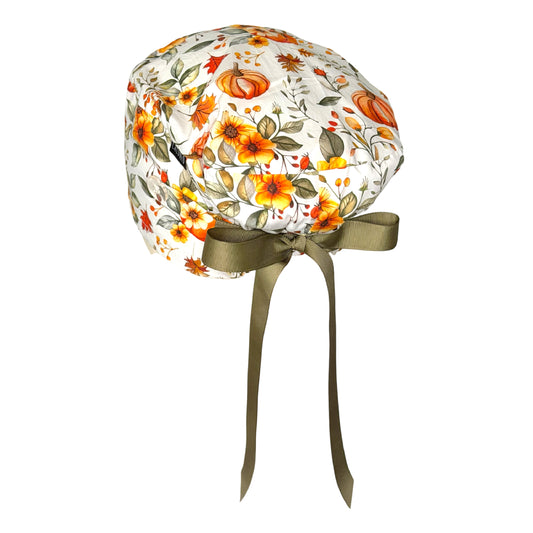 Autumn Floral Pumpkin Magic Euro Scrub Cap