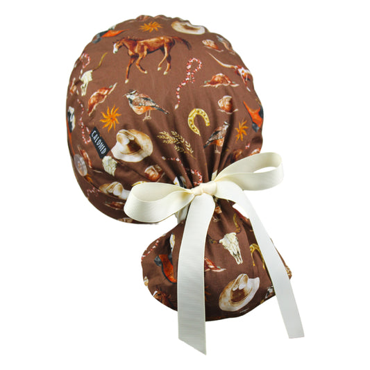 Western Horse Ranch Ponytail Scrub Cap