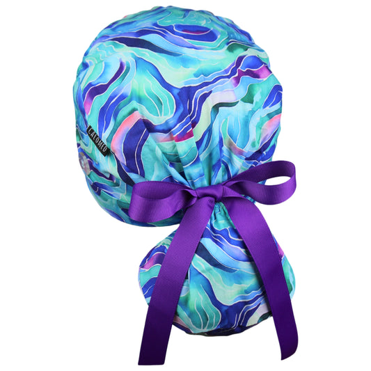 Blue Current Ponytail Scrub Cap
