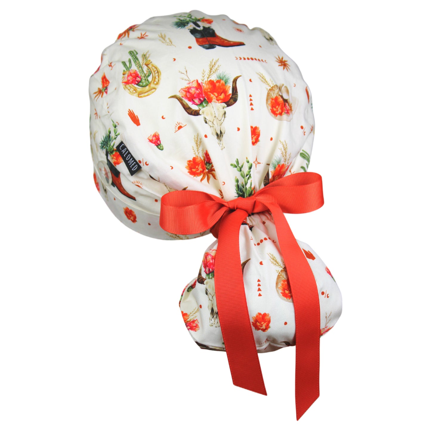 Bull Skull Cowgirl Ponytail Scrub Cap