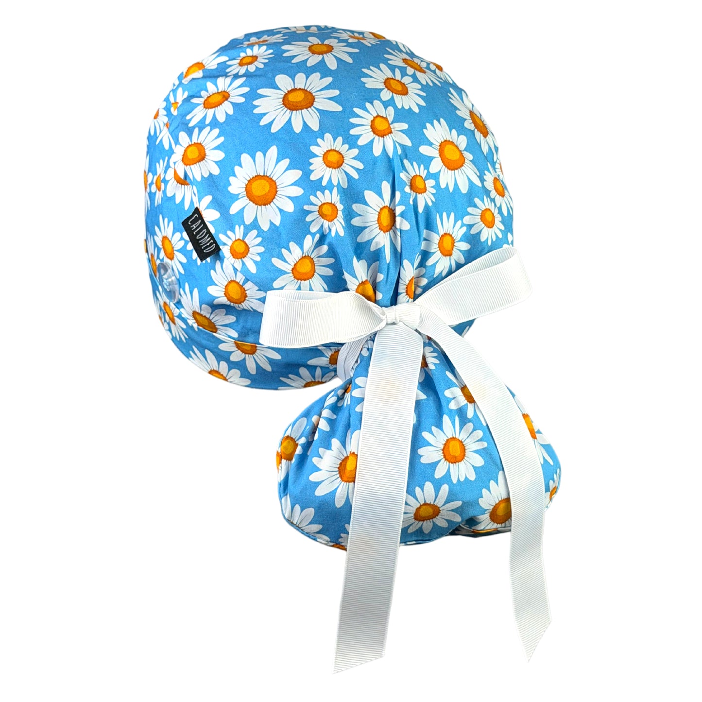 Bright Daisy Sky Ponytail Scrub Cap