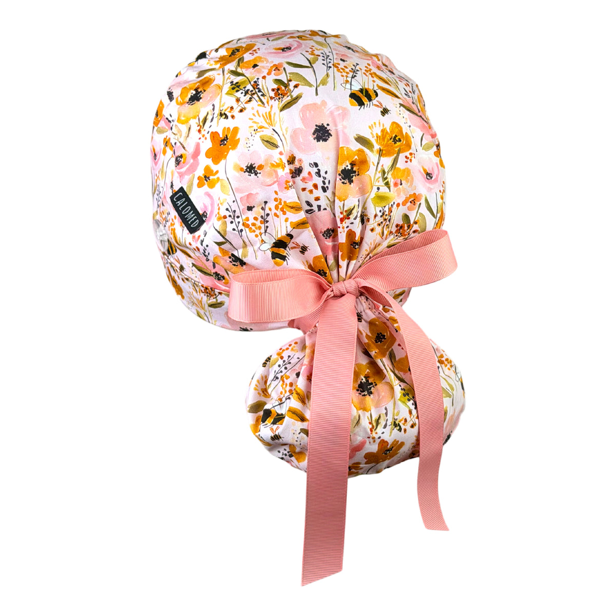 Golden Wildflower Bee Garden Ponytail Scrub Cap
