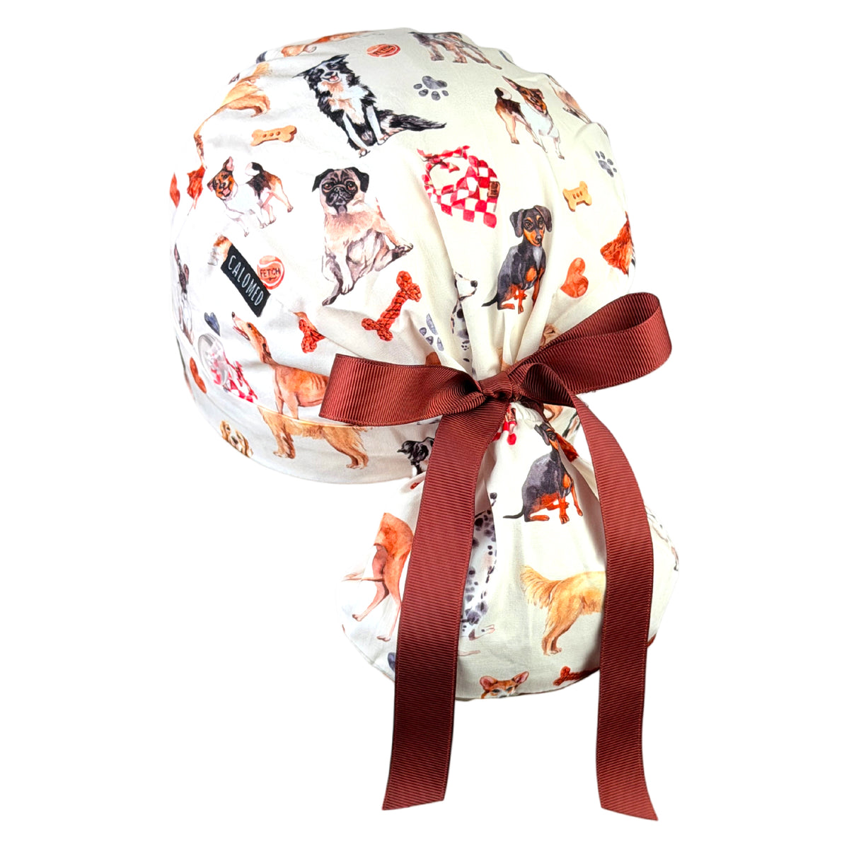 Playful Puppy Dog Party Ponytail Scrub Cap