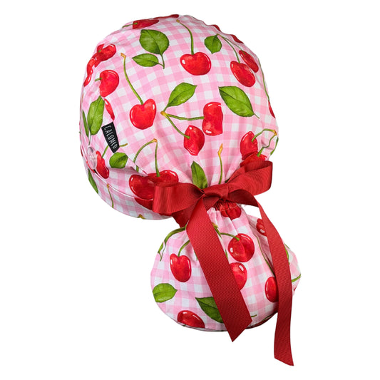 Sweet Cherry Picnic Ponytail Scrub Cap