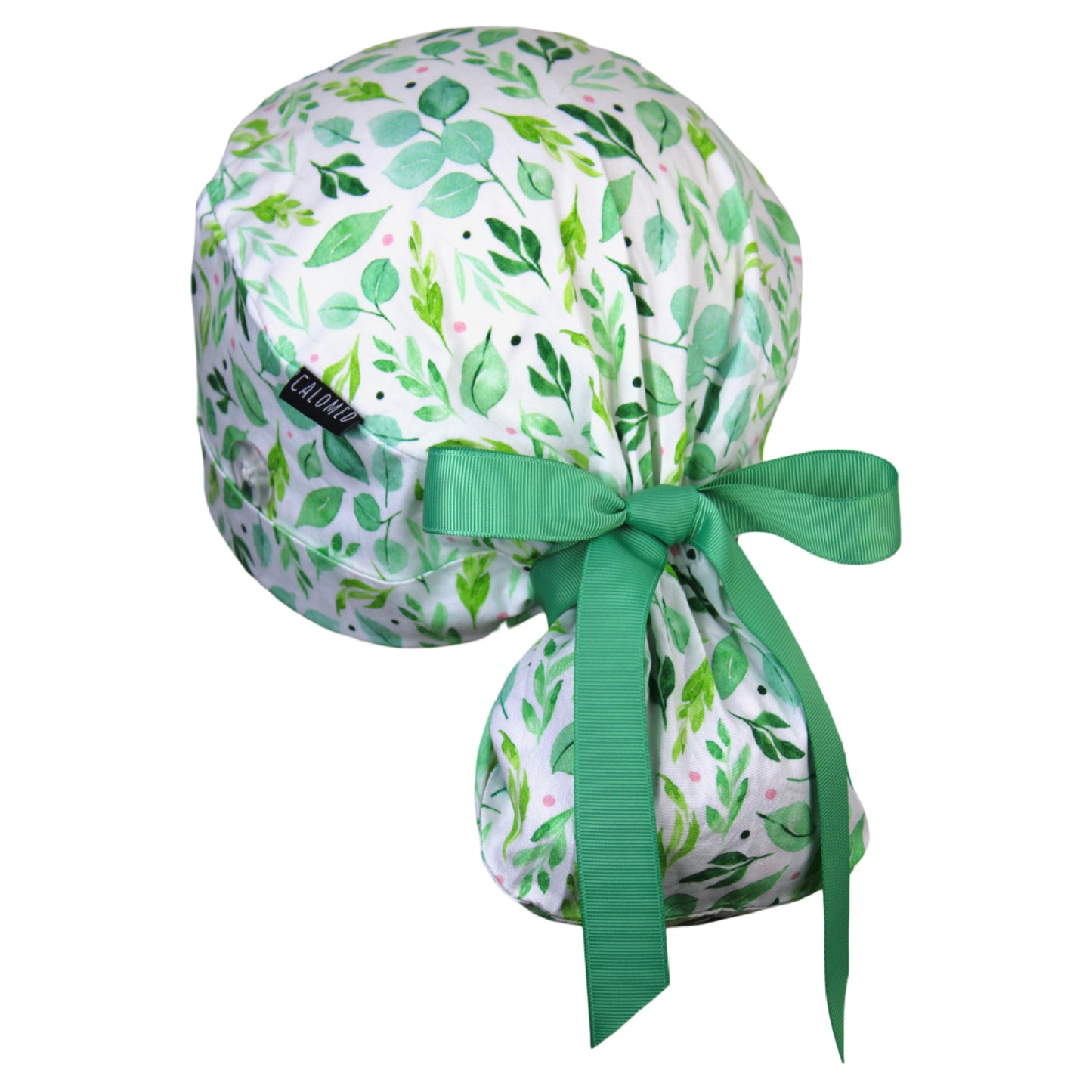 Botanical Green Leaves Ponytail Scrub Cap - 100% Cotton