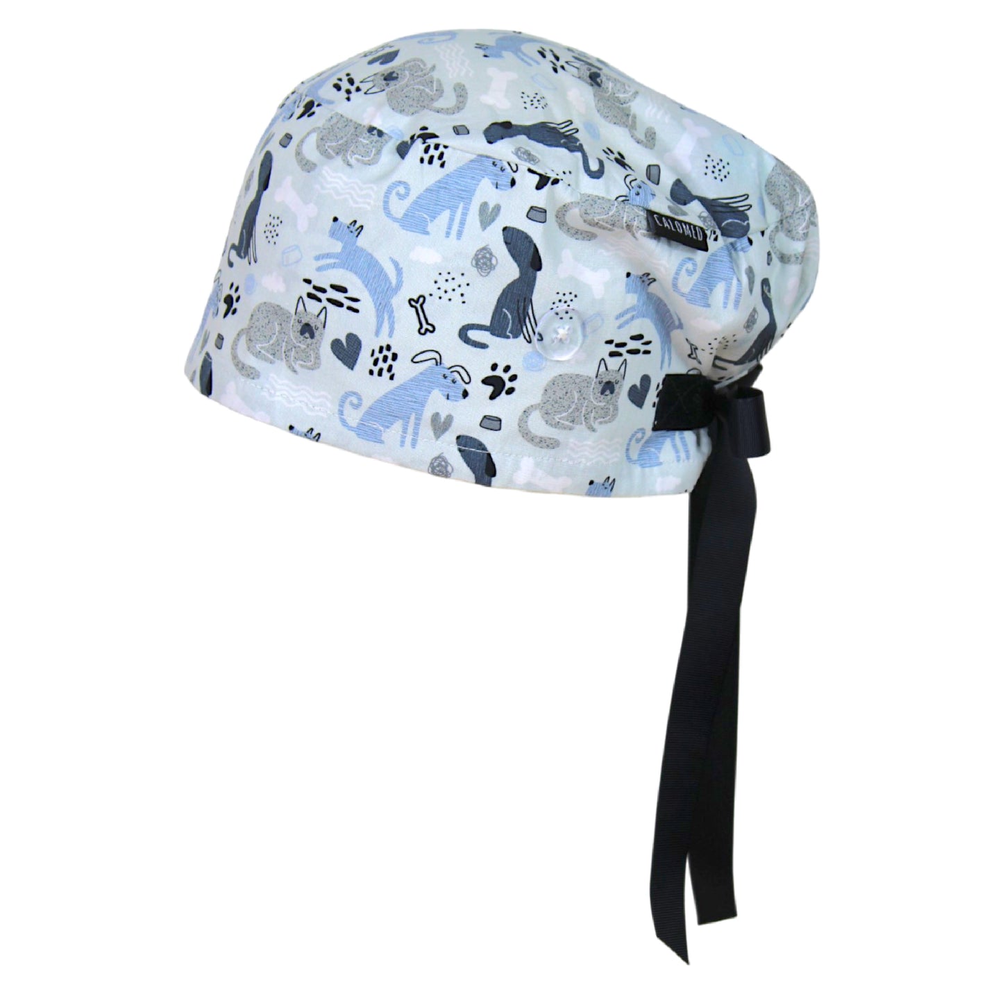 Dogs and Cats on Gray Euro Scrub Cap - 100% Cotton