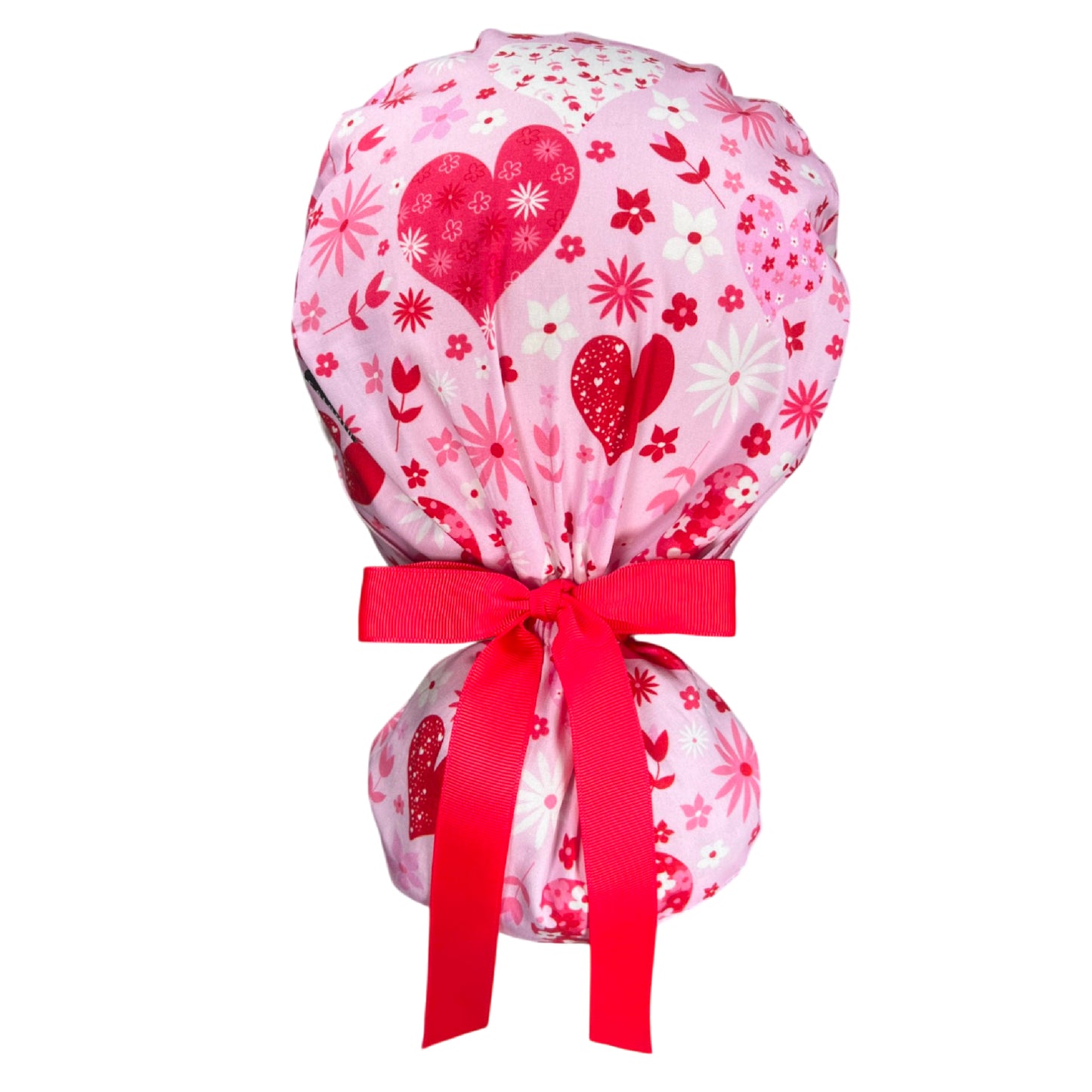 Floral Love on Pink Ponytail Scrub Cap - 100% Cotton
