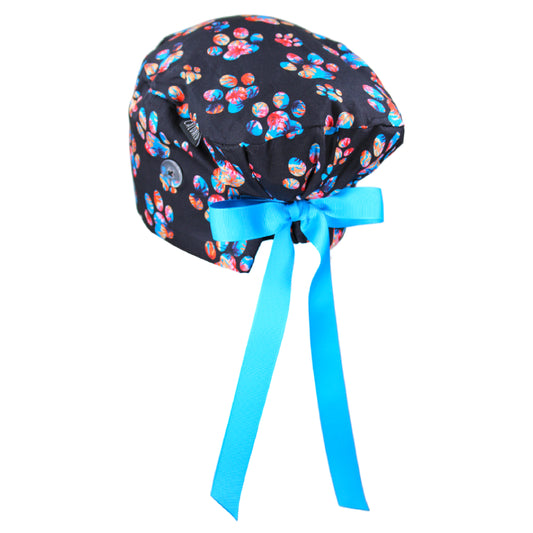 Floral Paw Prints Euro Scrub Cap - 100% Cotton