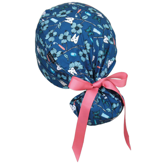Floral Teeth Ponytail Scrub Cap - 100% Cotton