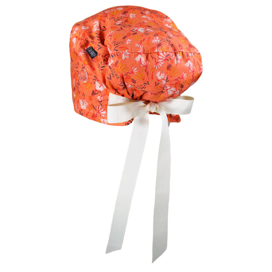 Flowers on Peach Euro Scrub Cap - 100% Cotton