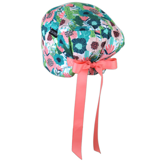 Modern flowers on White Euro Scrub Cap - 100% Cotton