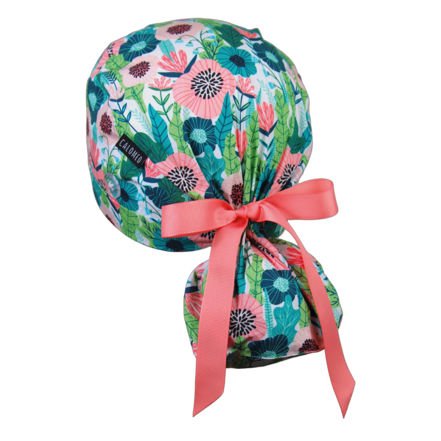 Modern flowers on White Ponytail Scrub Cap - 100% Cotton