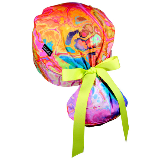 Multicolored Oil Spill Ponytail Scrub Cap - 100% Cotton