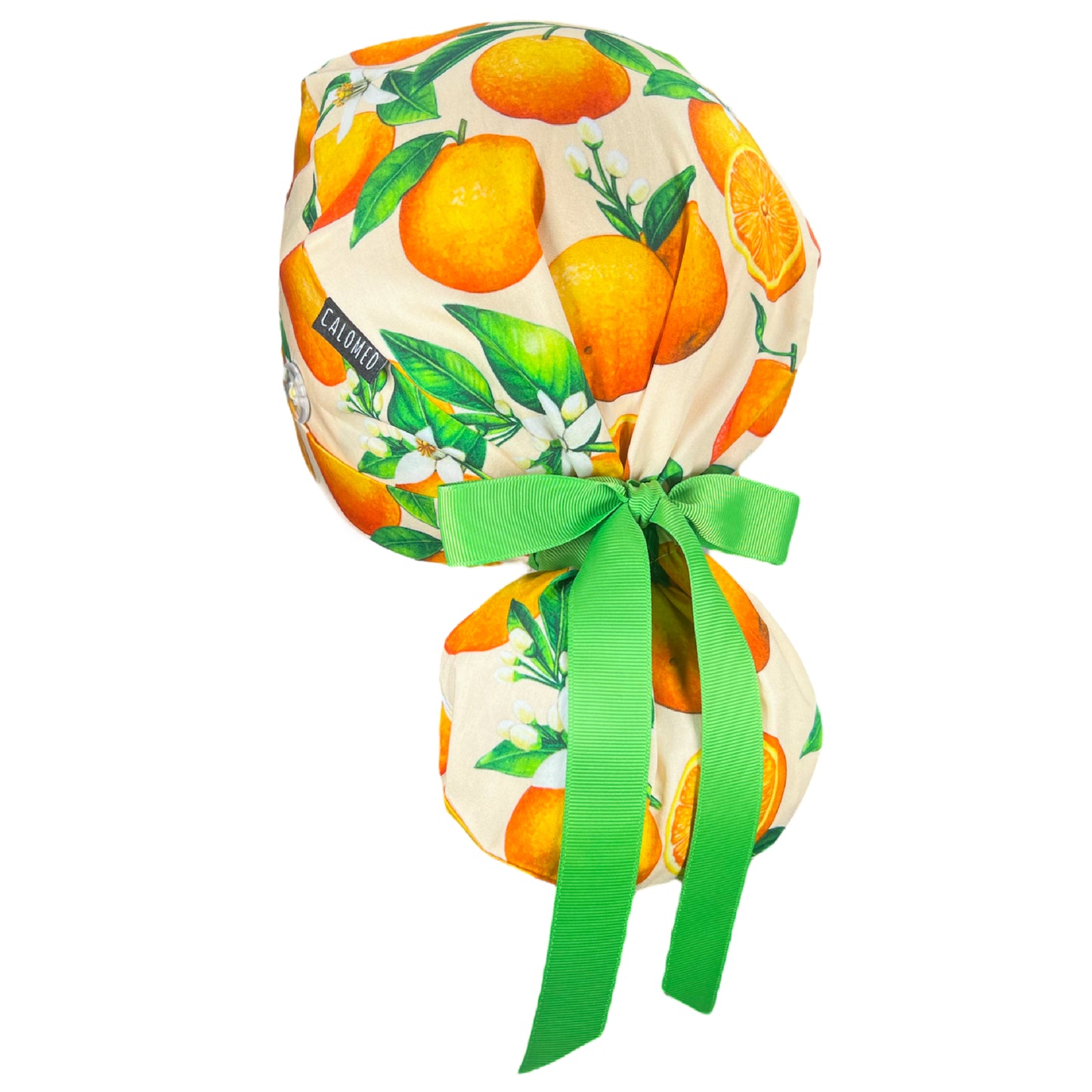Oranges on Peach Ponytail Scrub Cap - 100% Cotton