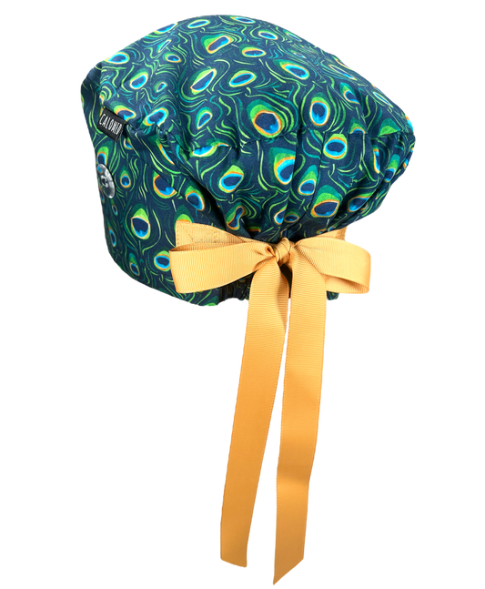 Peacock Feathers Euro Scrub Cap - 100% Cotton
