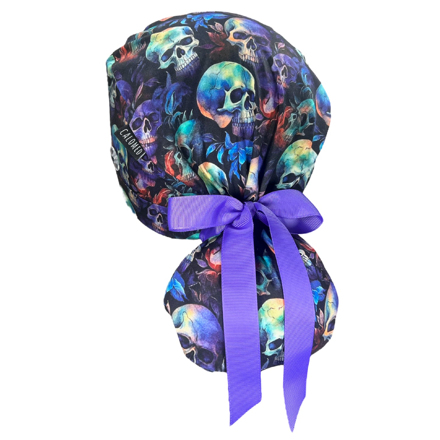 Purple Skulls Ponytail Scrub Cap