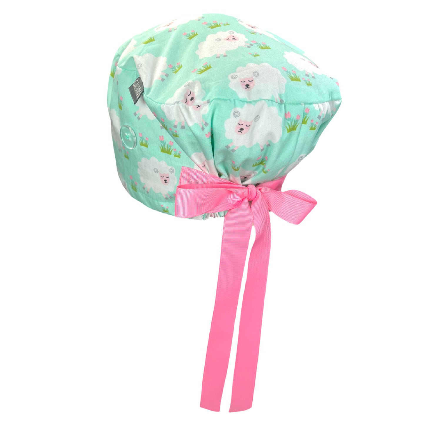 Sheeps and Flowers in the Grass Euro Scrub Cap - 100% Cotton