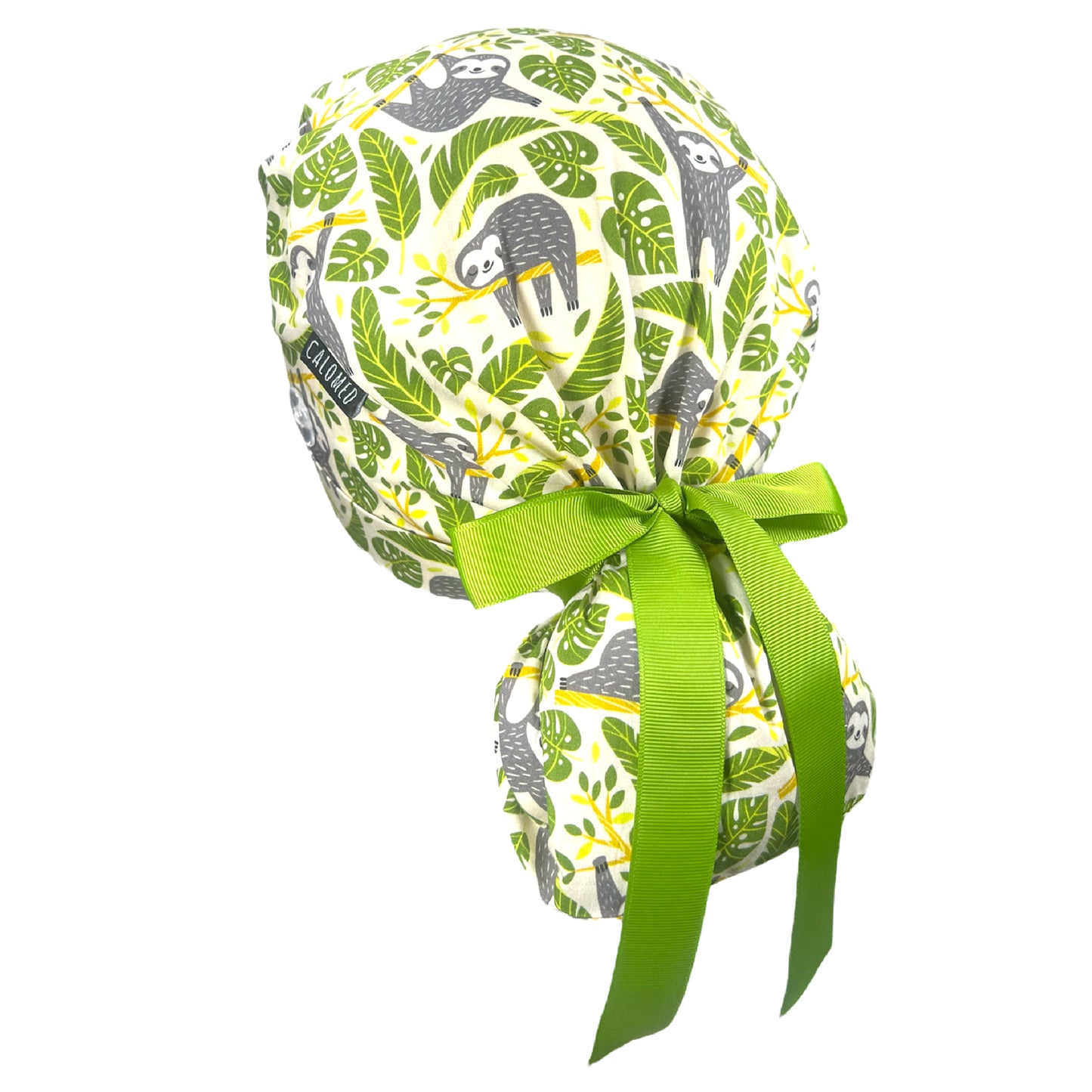 Sloths on Ivory Ponytail Scrub Cap - 100% Cotton