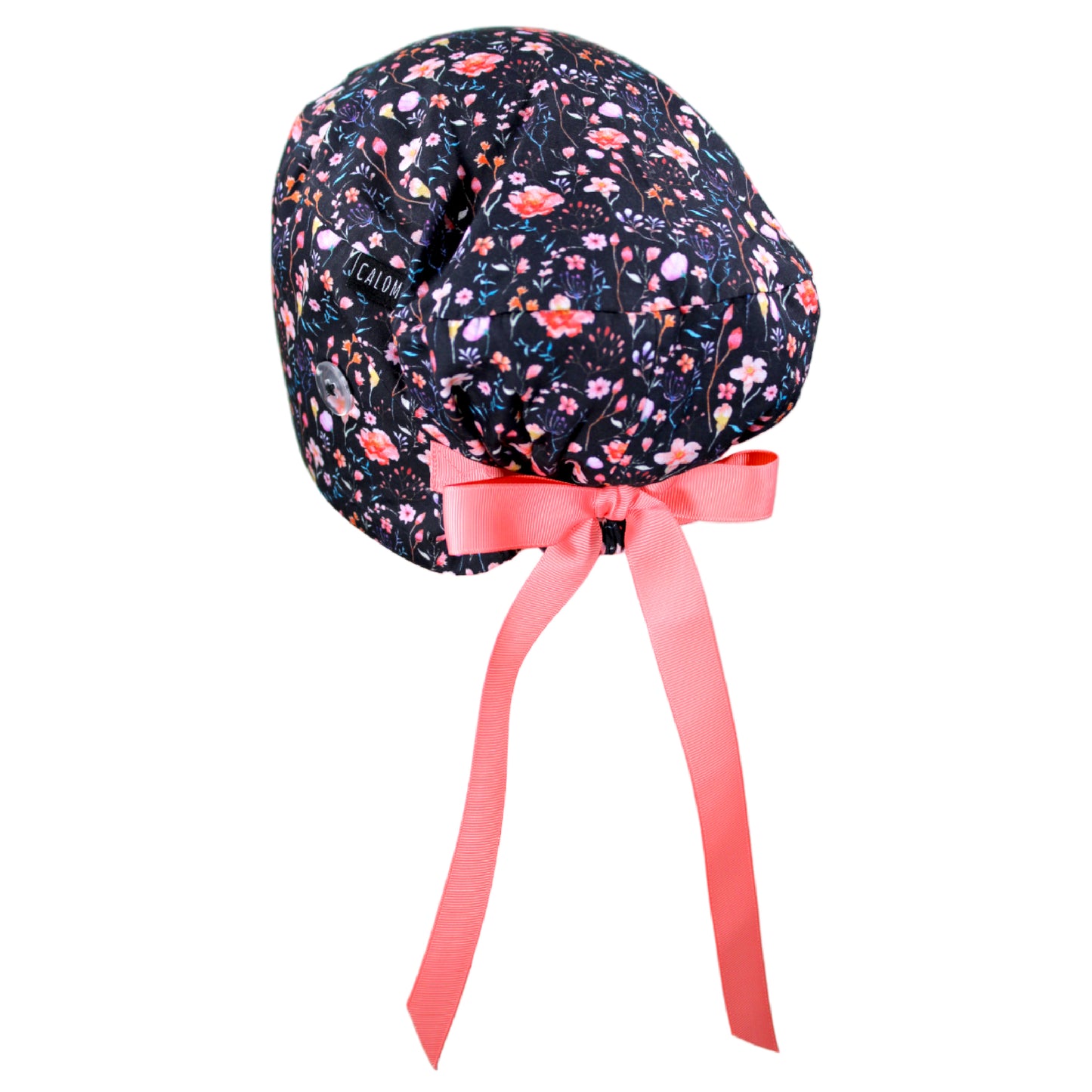 Small Flowers on Black Euro Scrub Cap - 100% Cotton