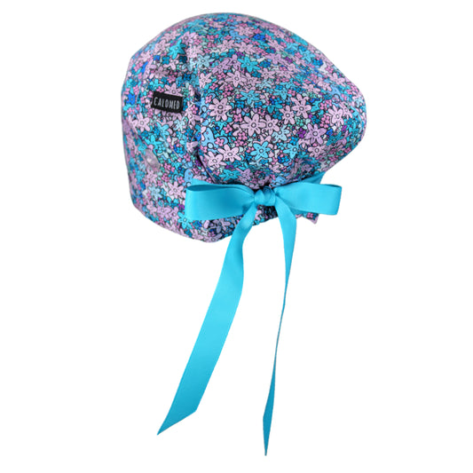 Small Purple Flowers Euro Scrub Cap - 100% Cotton