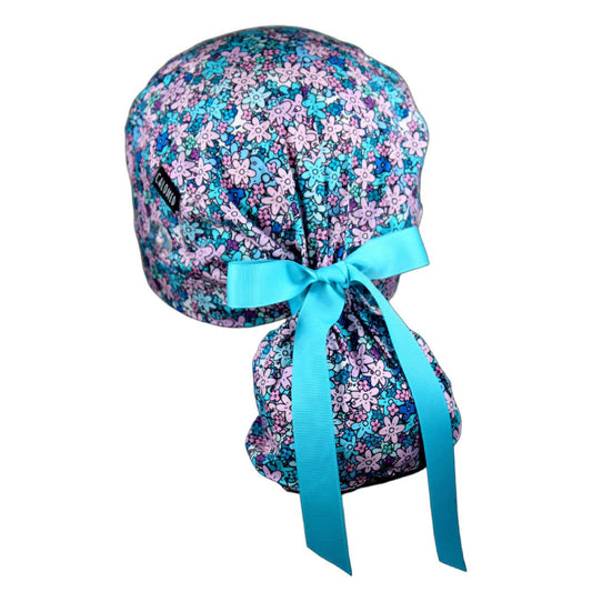 Small Purple Flowers Ponytail Scrub Cap - 100% Cotton
