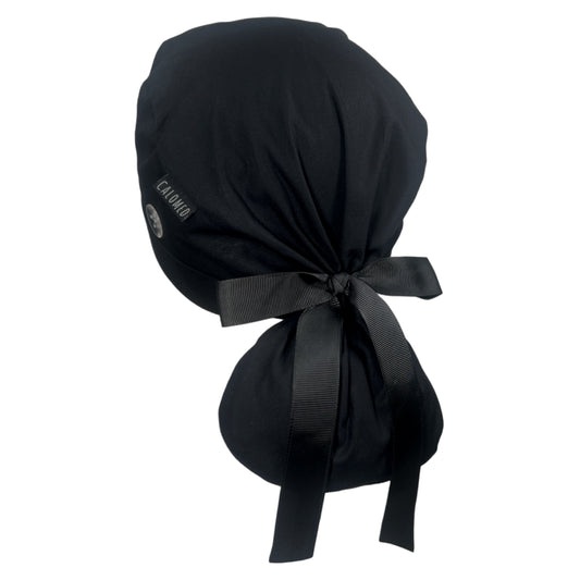 Solid Black Ponytail Scrub Cap - 100% Cotton