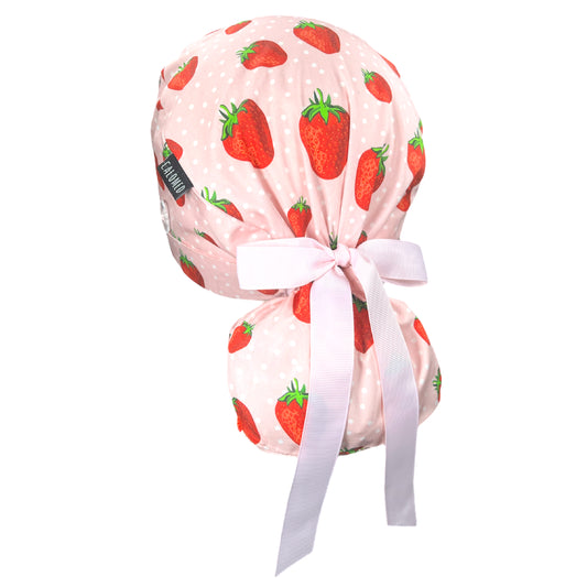 Strawberries on Pink Ponytail Scrub Cap - 100% Cotton