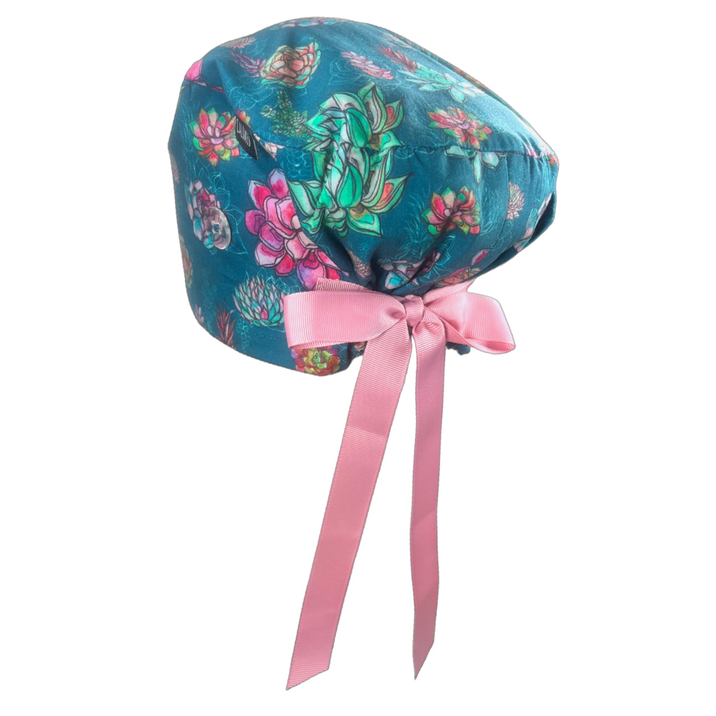 Succulents on Teal Euro Scrub Cap - 100% Cotton