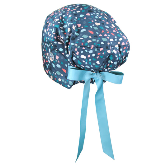 Terrazzo on Teal Euro Scrub Cap - 100% Cotton