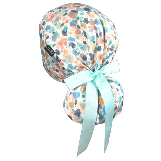 Terrazzo on White Ponytail Scrub Cap - 100% Cotton