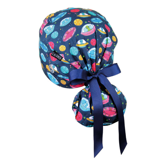 UFOs in Space Ponytail Scrub Cap - 100% Cotton