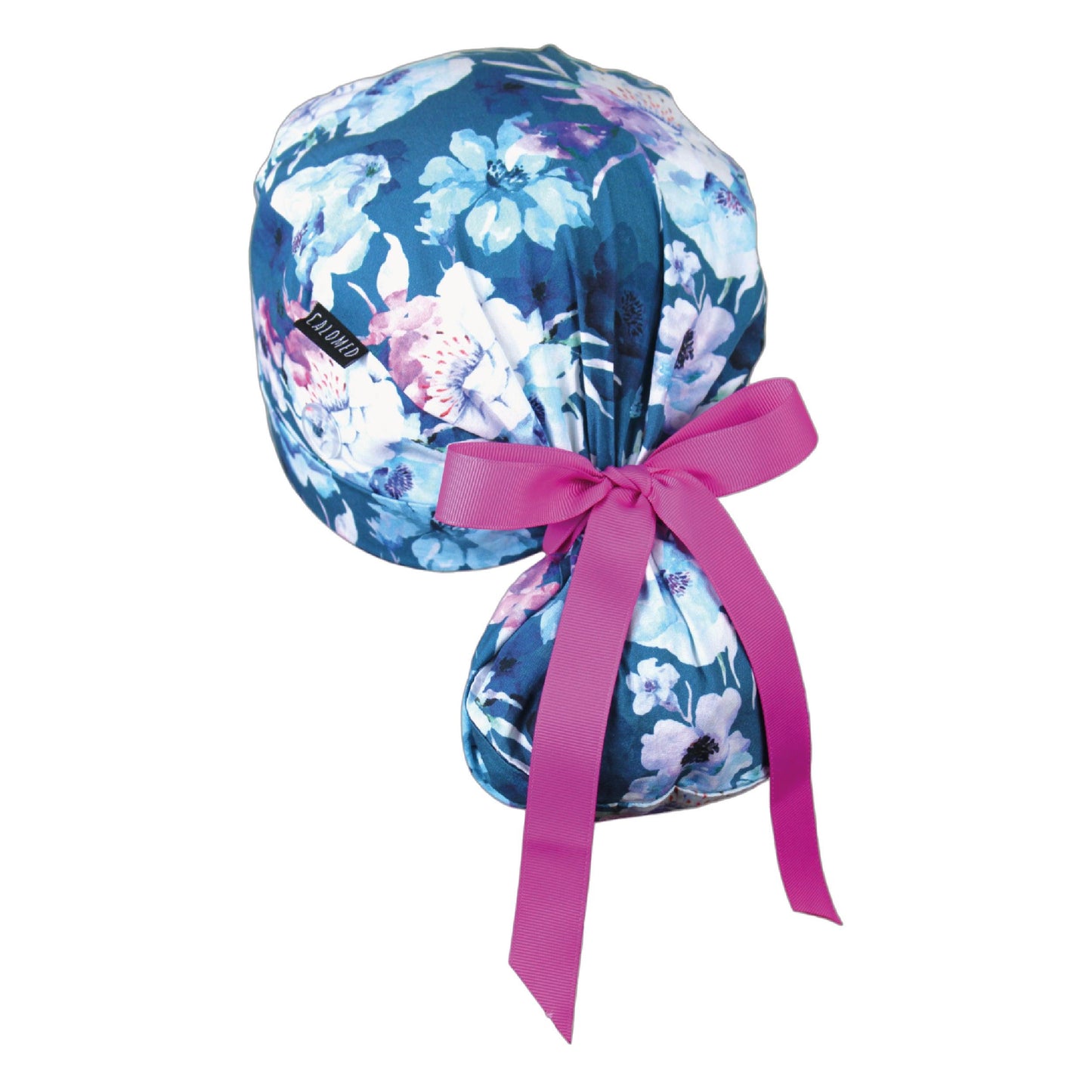 Watercolor Flowers on Teal Ponytail Scrub Cap - 100% Cotton