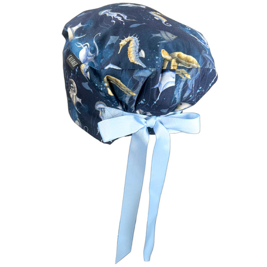 Watercolor Ocean Creatures Euro Scrub Cap - 100% Cotton