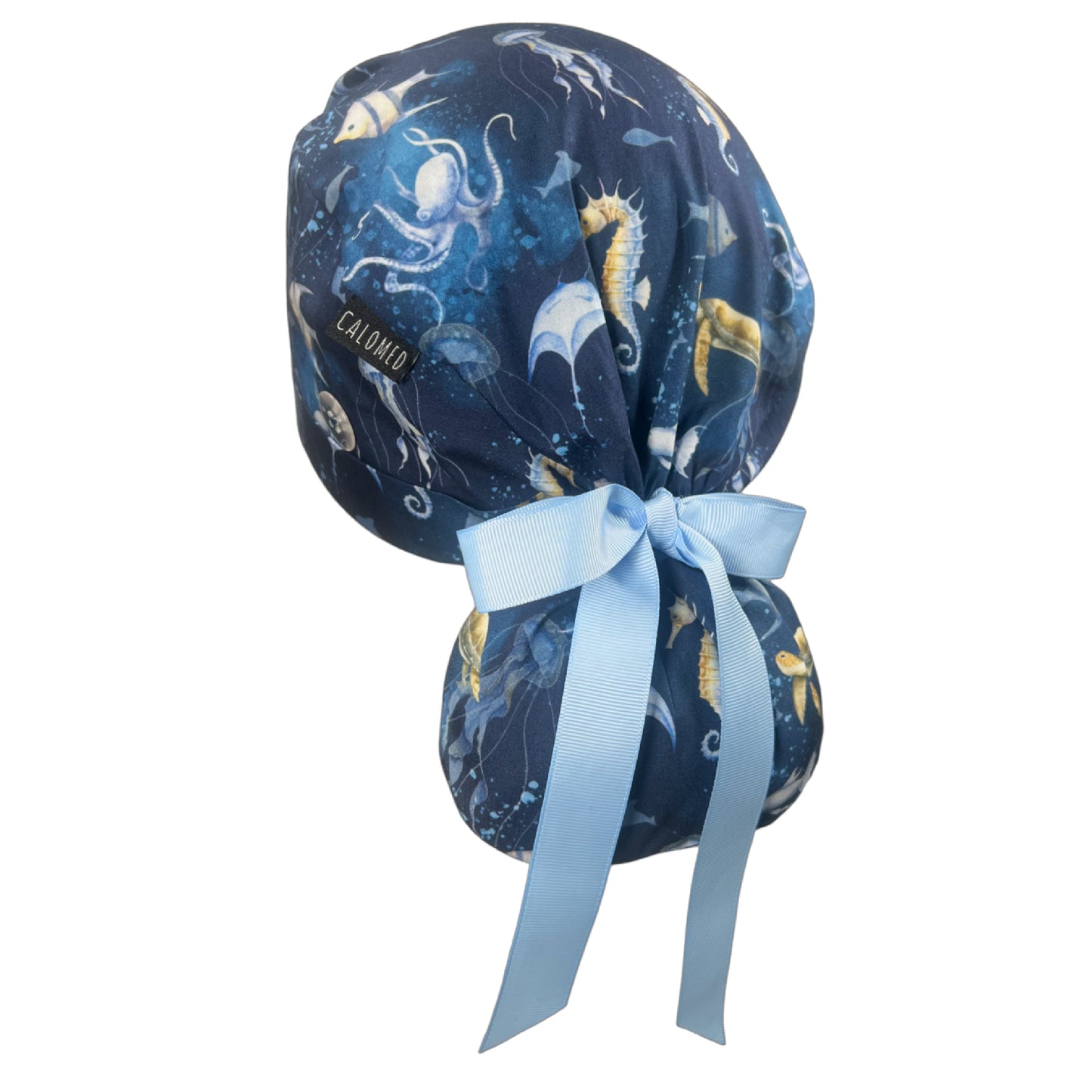 Watercolor Ocean Creatures Ponytail Scrub Cap - 100% Cotton