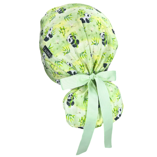 Watercolor Pandas and Bamboos Ponytail Scrub Cap - 100% Cotton