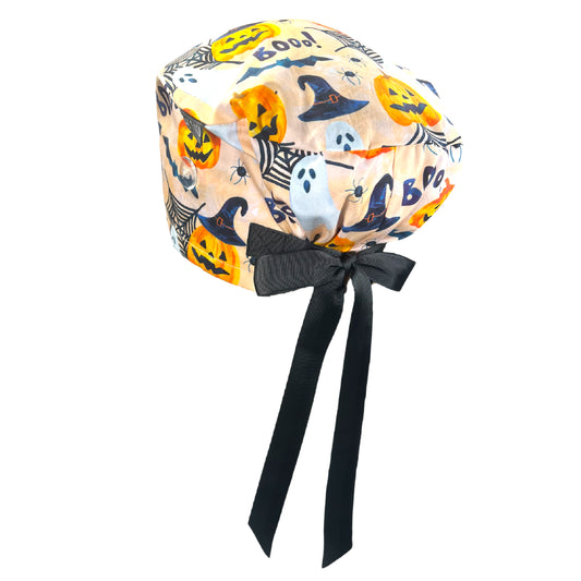 Watercolor Pumpkins and Ghosts Euro Scrub Cap