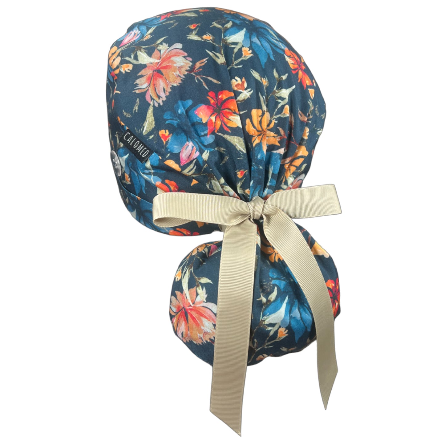 Winter Color Hibiscus Ponytail Scrub Cap - 100% Cotton