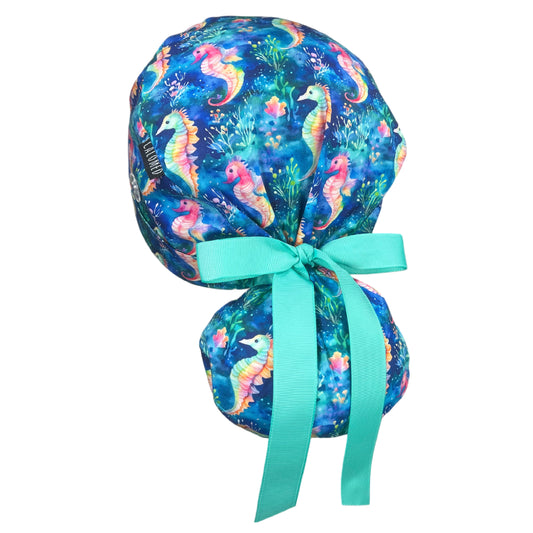 Seahorses and Corals Ponytail Scrub Cap