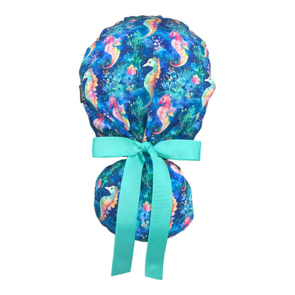 Seahorses and Corals Ponytail Scrub Cap