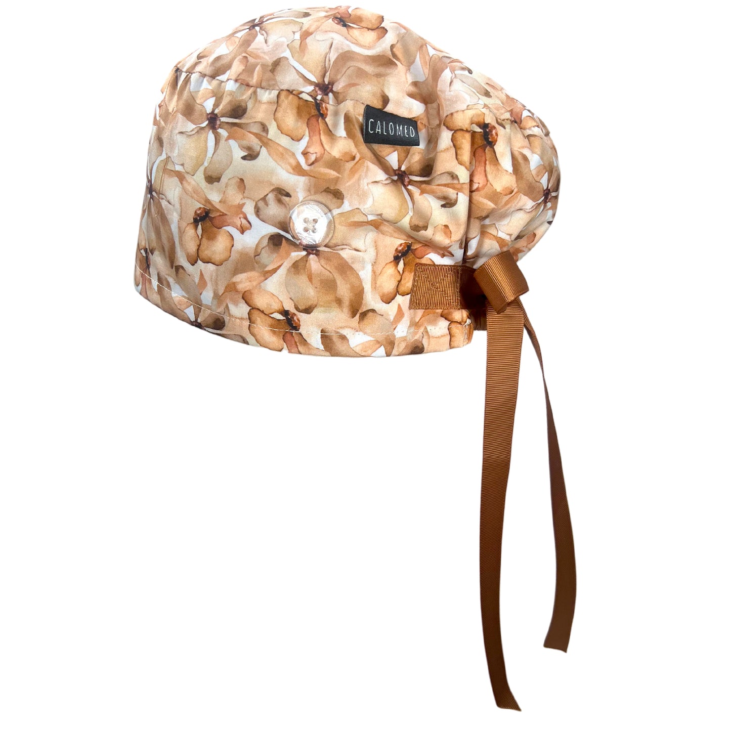Watercolor Mocha Flowers Euro Scrub Cap