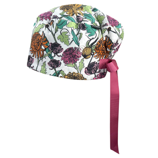 Japanese Chrysanthemum Flowers Euro Scrub Cap