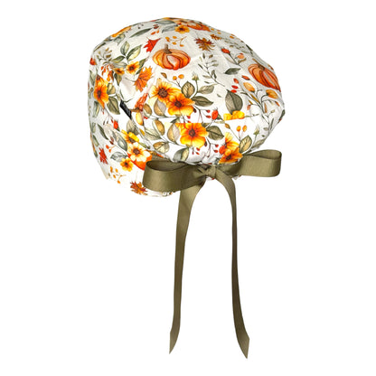 Autumn Floral Pumpkin Magic Euro Scrub Cap