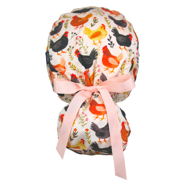 Cheerful Chickens Ponytail Scrub Cap
