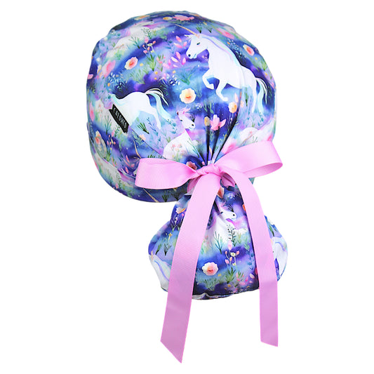 Whimsical Healing Unicorns Ponytail Scrub Cap