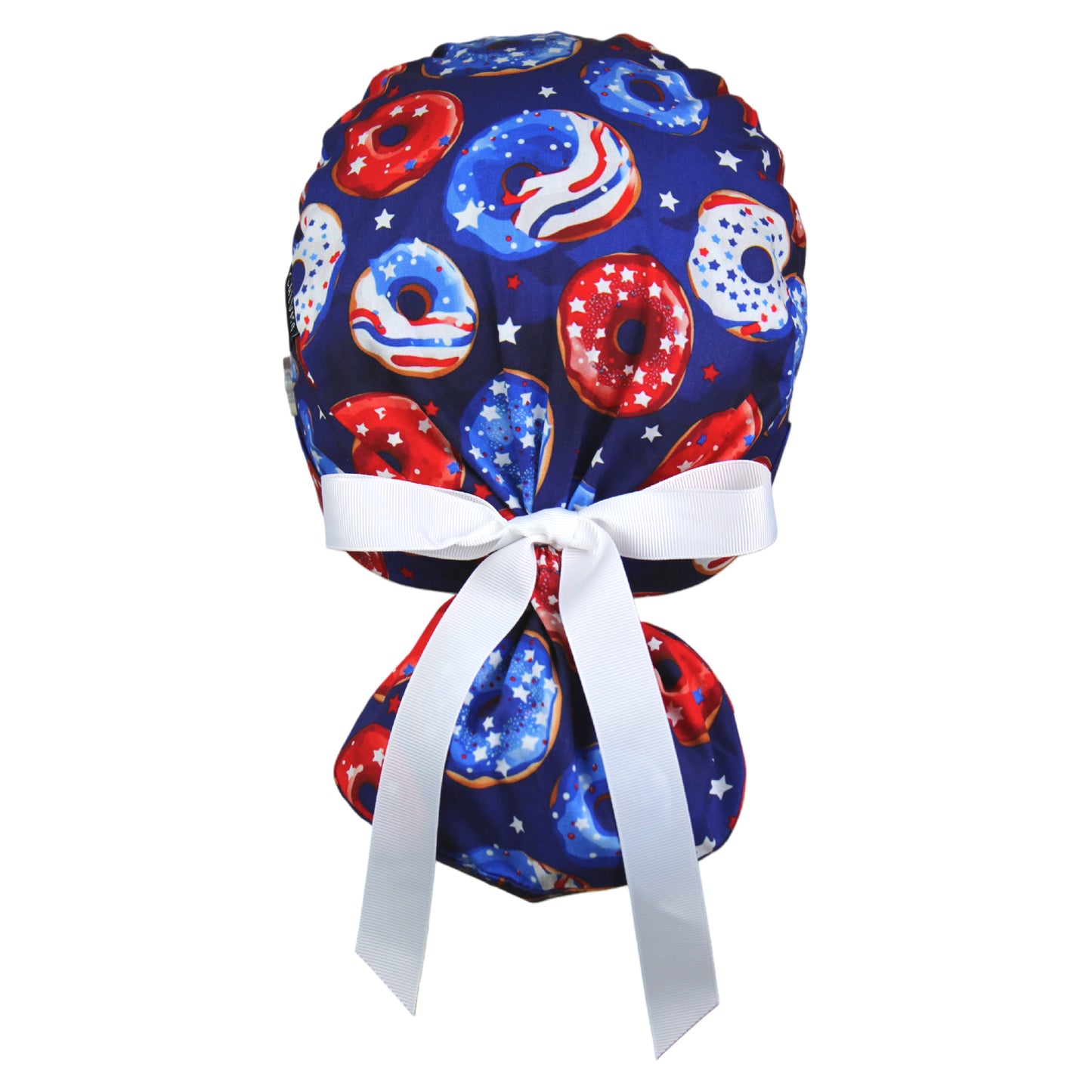 Patriotic Sprinkled Donuts Ponytail Scrub Cap