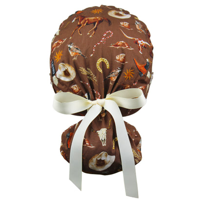 Western Horse Ranch Ponytail Scrub Cap