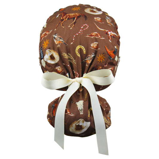 Western Horse Ranch Ponytail Scrub Cap