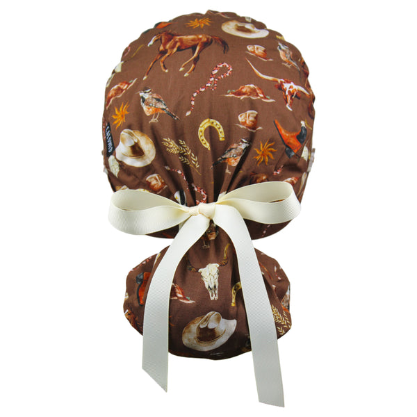 Western Horse Ranch Ponytail Scrub Cap
