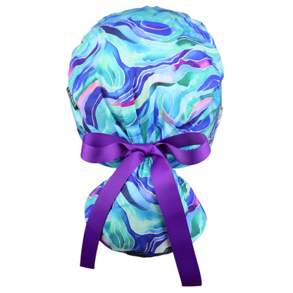 Blue Current Ponytail Scrub Cap